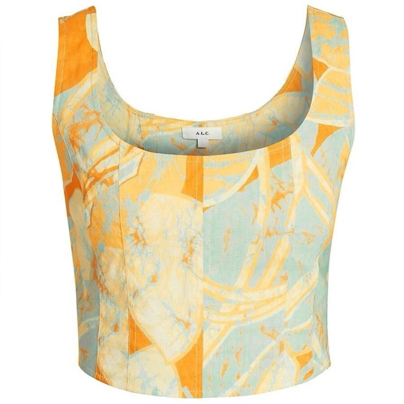 A.L.C. Isabel Sea Glass Crop Top Corset Linen Blend Sleeveless Side Zipper Sz 6 - Picture 3 of 15